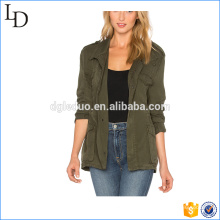 Ejército verde 2017 chaqueta militar mujer moda 100% sarga chaqueta de algodón